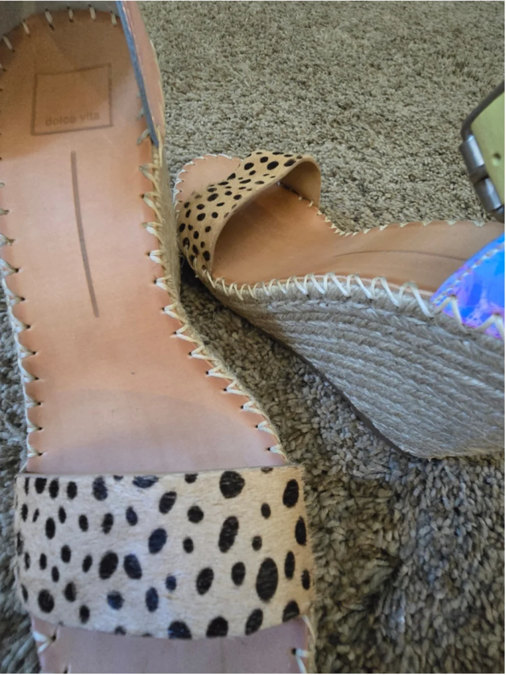 Rare Dolce Vita Leopard Print Espadrille Wedges Yellow Strap Leopard Holographic